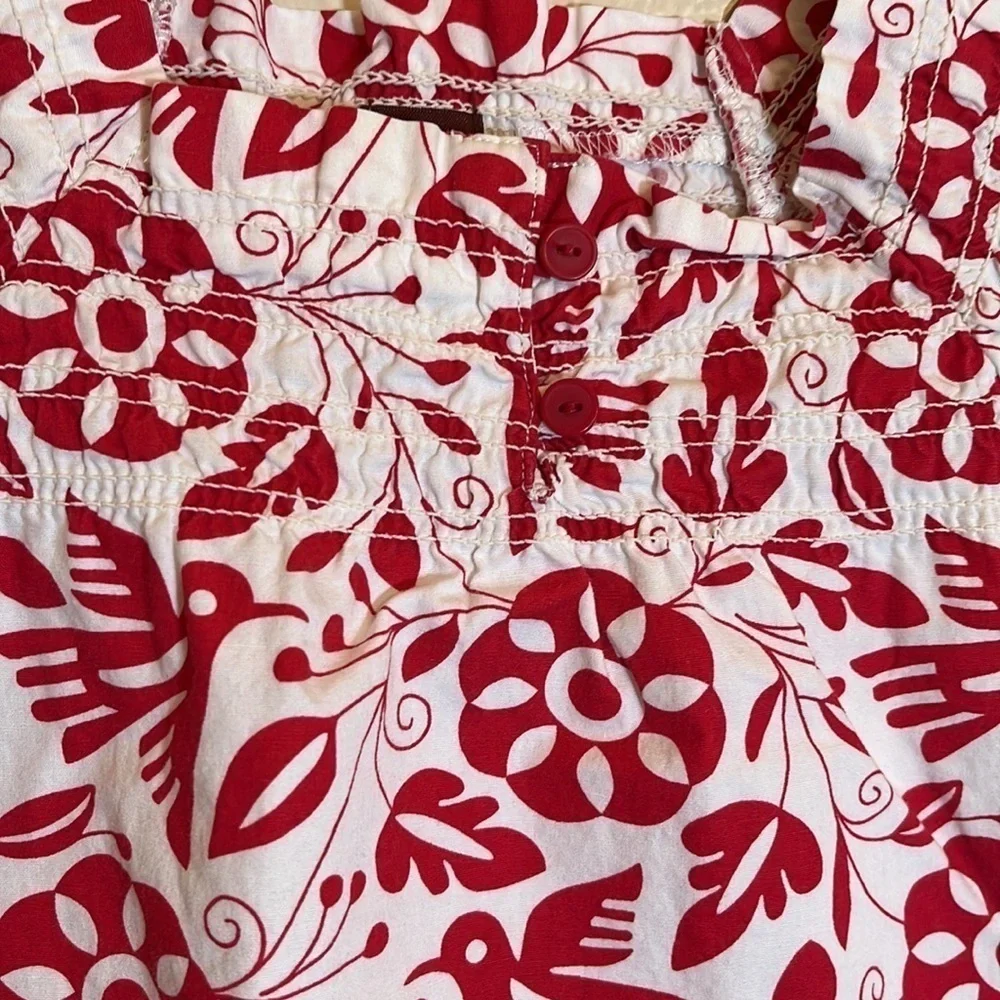 𝅺TEA Collection Red White Floral Birds Short Sleeve Dress